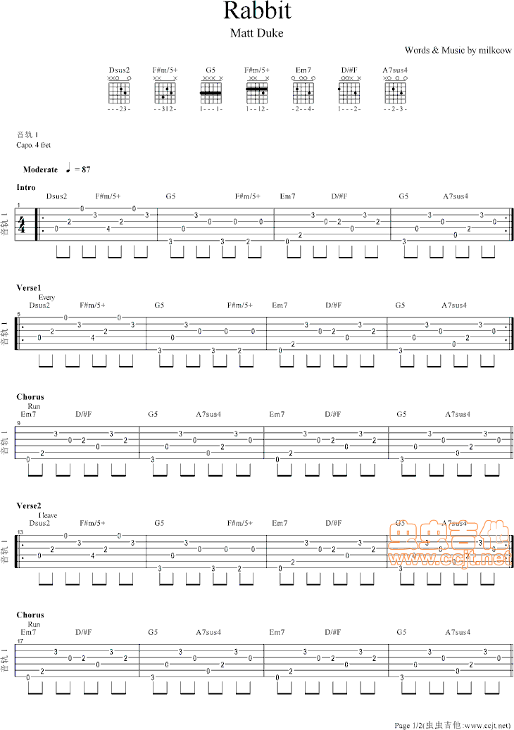 Rabbit吉他谱-弹唱谱-g调-虫虫吉他
