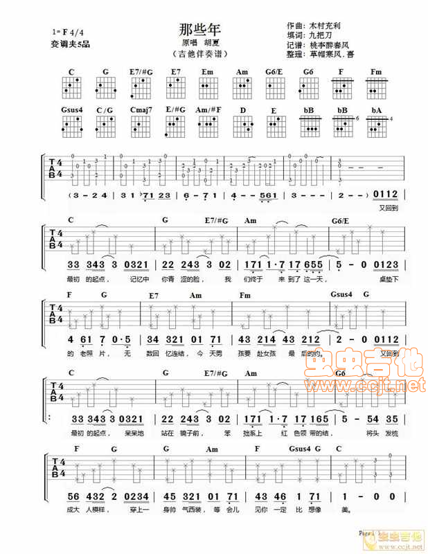 那些年吉他谱-弹唱谱-c调-虫虫吉他