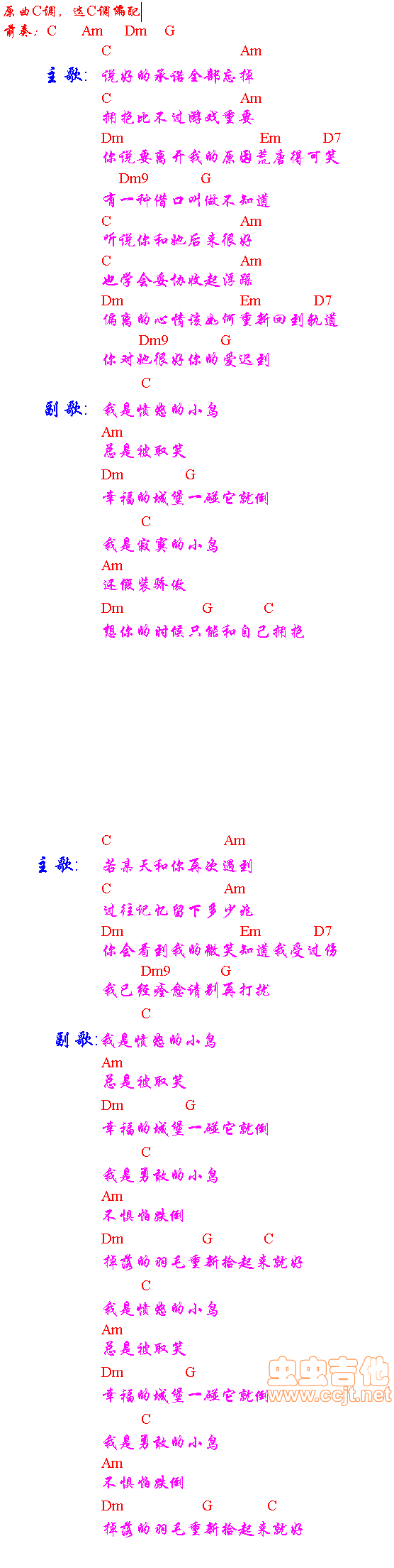 愤怒的小鸟吉他谱-弹唱谱-c调-虫虫吉他
