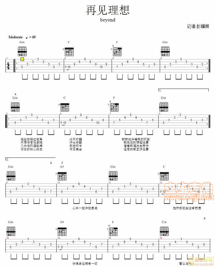 再见理想吉他谱-弹唱谱-f调-虫虫吉他