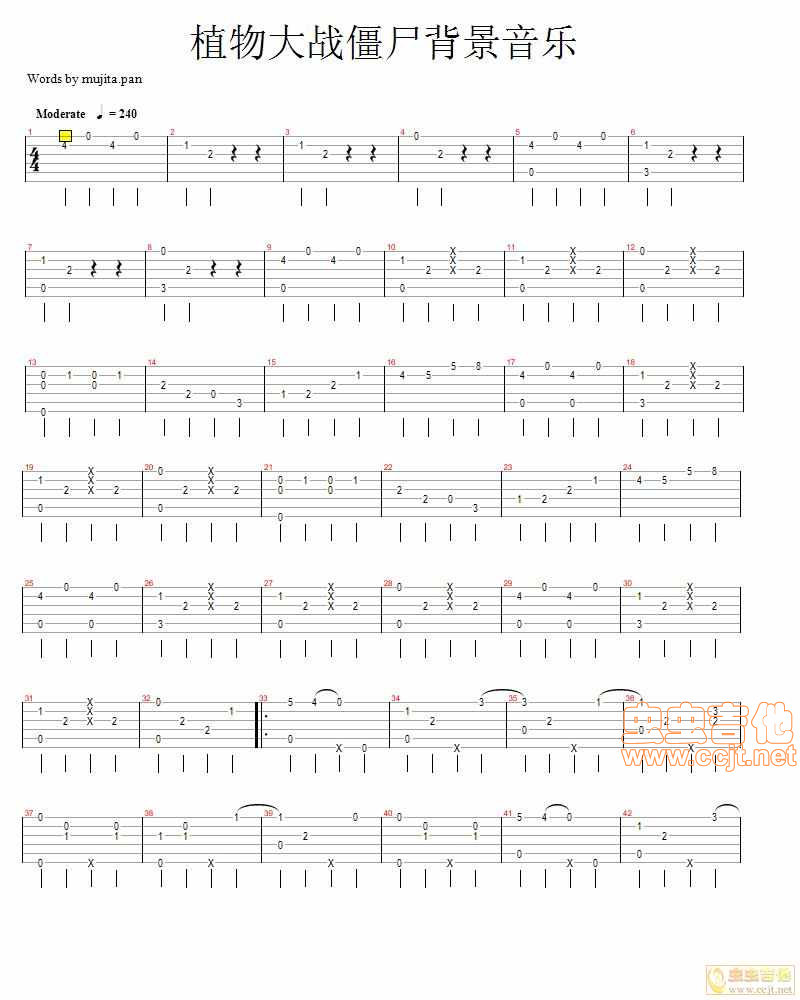 植物大战僵尸吉他谱--c调-虫虫吉他