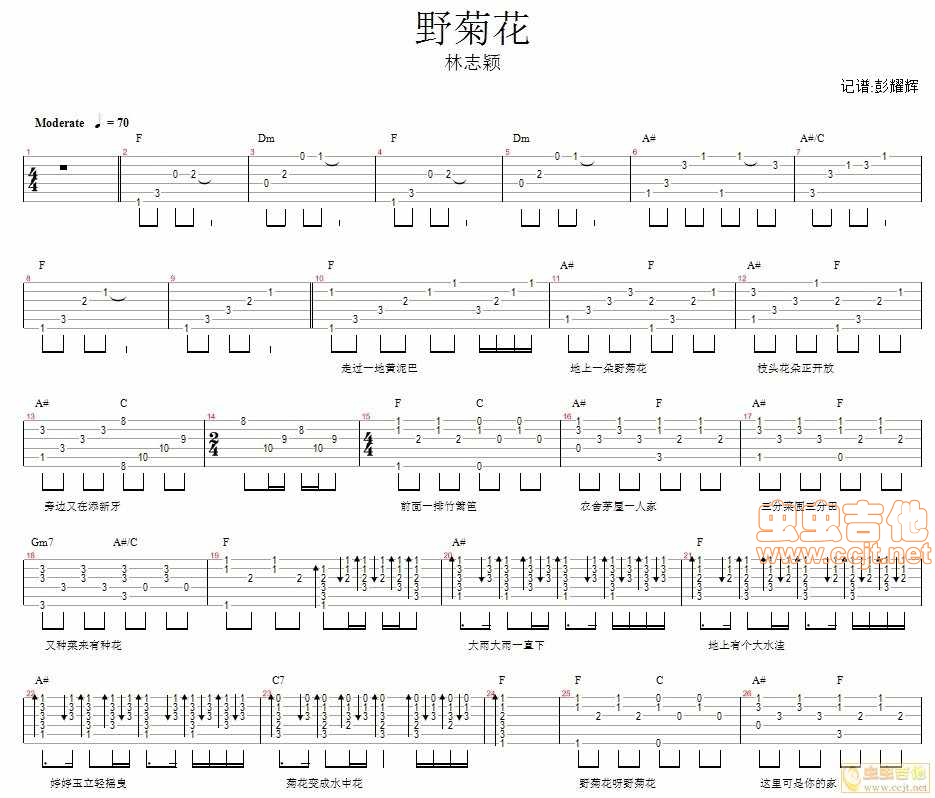 野菊花吉他谱-弹唱谱-f调-虫虫吉他