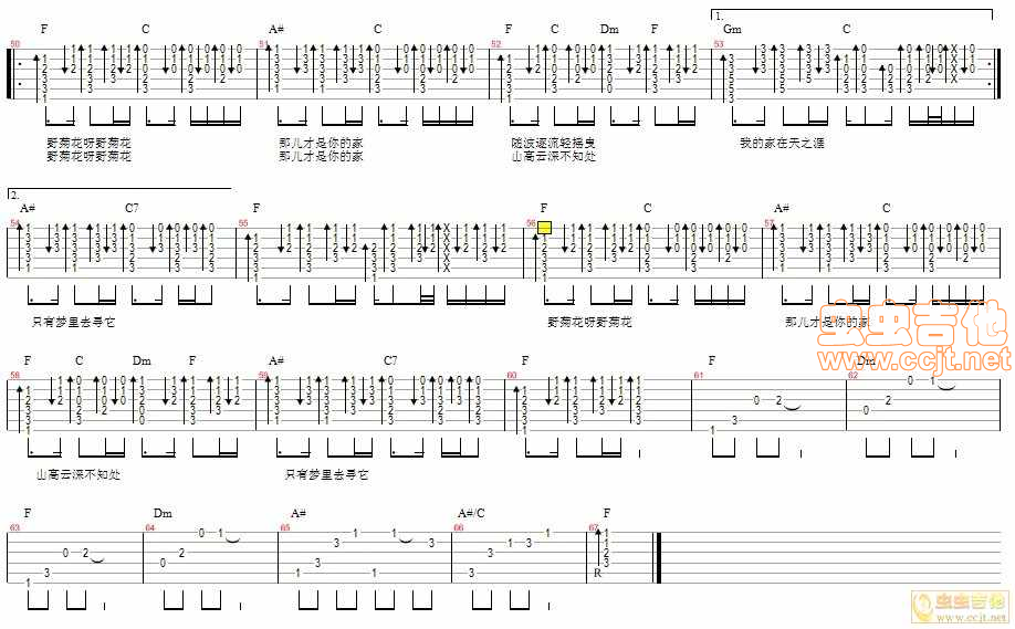 野菊花吉他谱-弹唱谱-f调-虫虫吉他