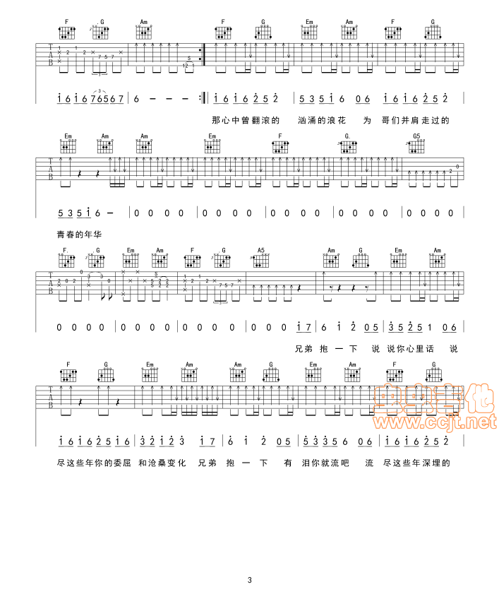 兄弟抱一下吉他谱-弹唱谱-c调-虫虫吉他
