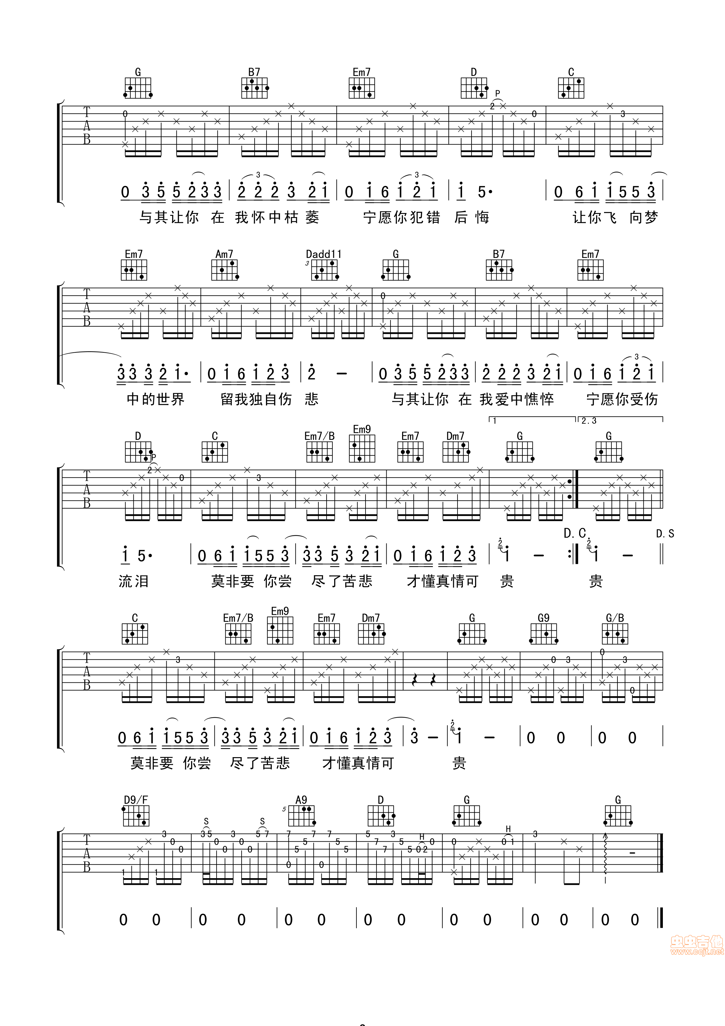 遗憾吉他谱-弹唱谱-g调-虫虫吉他