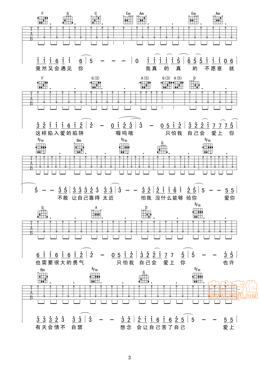 情非得已吉他谱-弹唱谱-c调-虫虫吉他