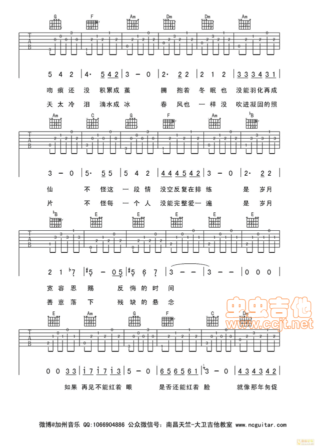 匆匆那年吉他谱-弹唱谱-c调-虫虫吉他