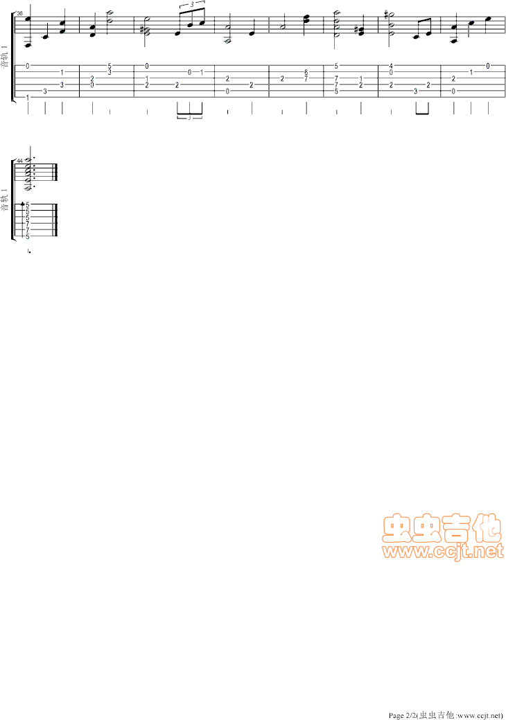 哀的主题B吉他谱--c调-虫虫吉他