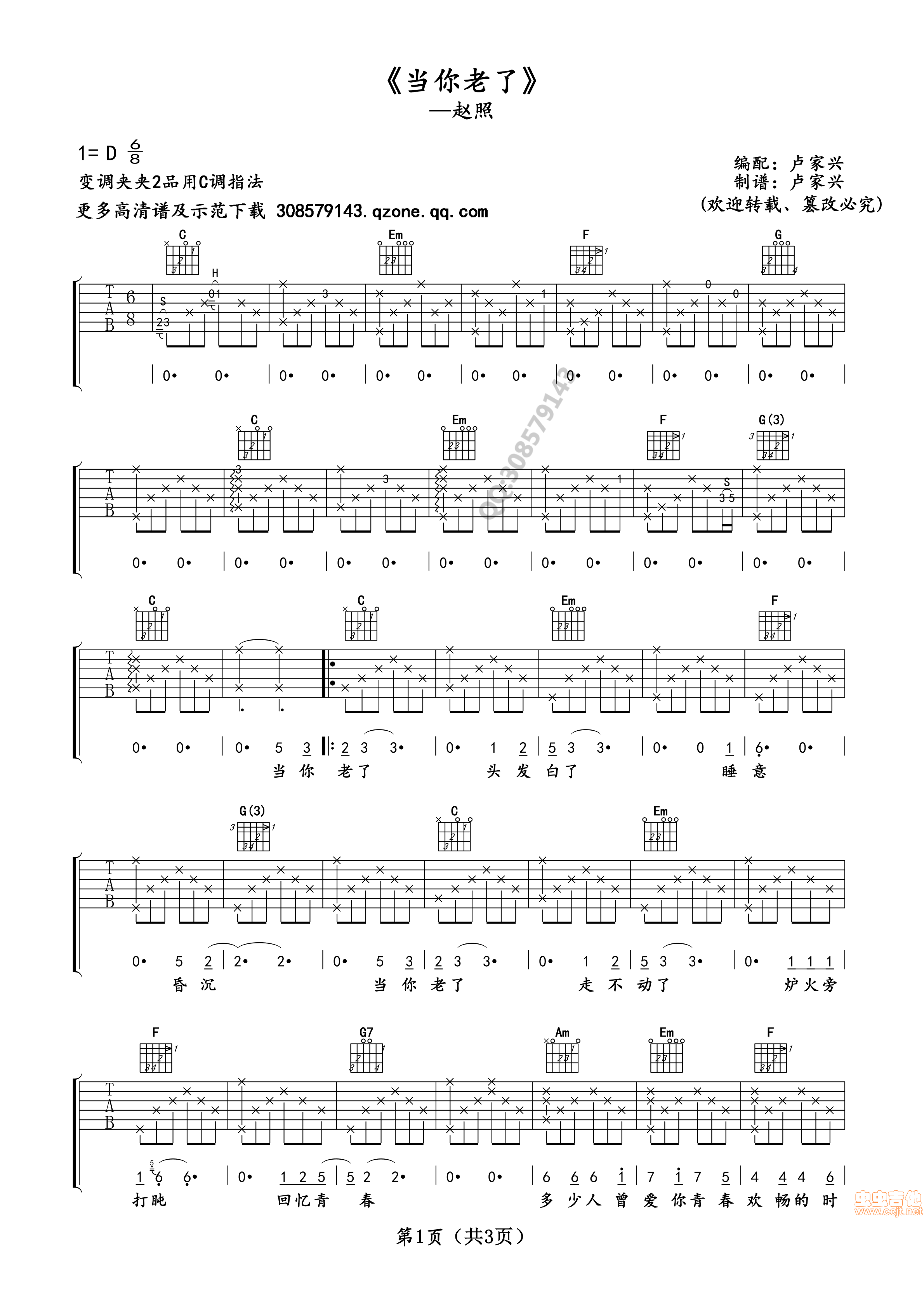 赵照 - 当你老了(赵照原版简单版) [弹唱] 吉他谱