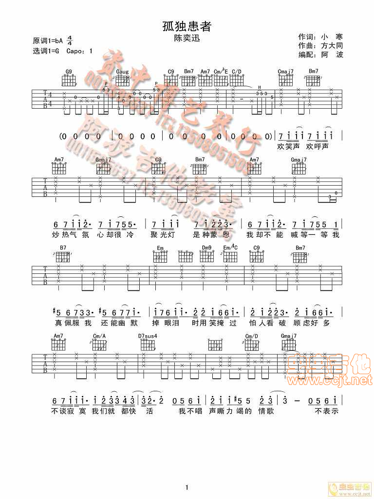孤独患者吉他谱-弹唱谱-g调-虫虫吉他