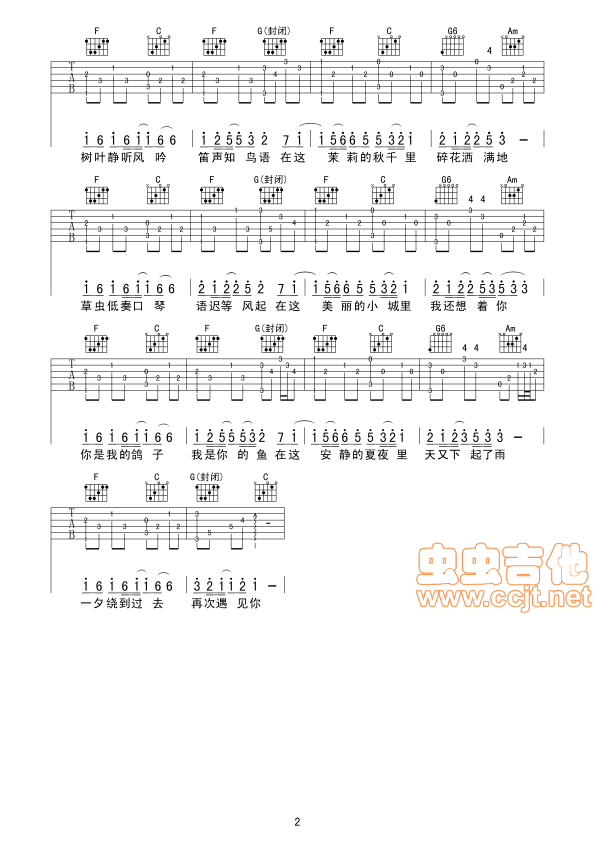 小城里吉他谱-弹唱谱-c调-虫虫吉他