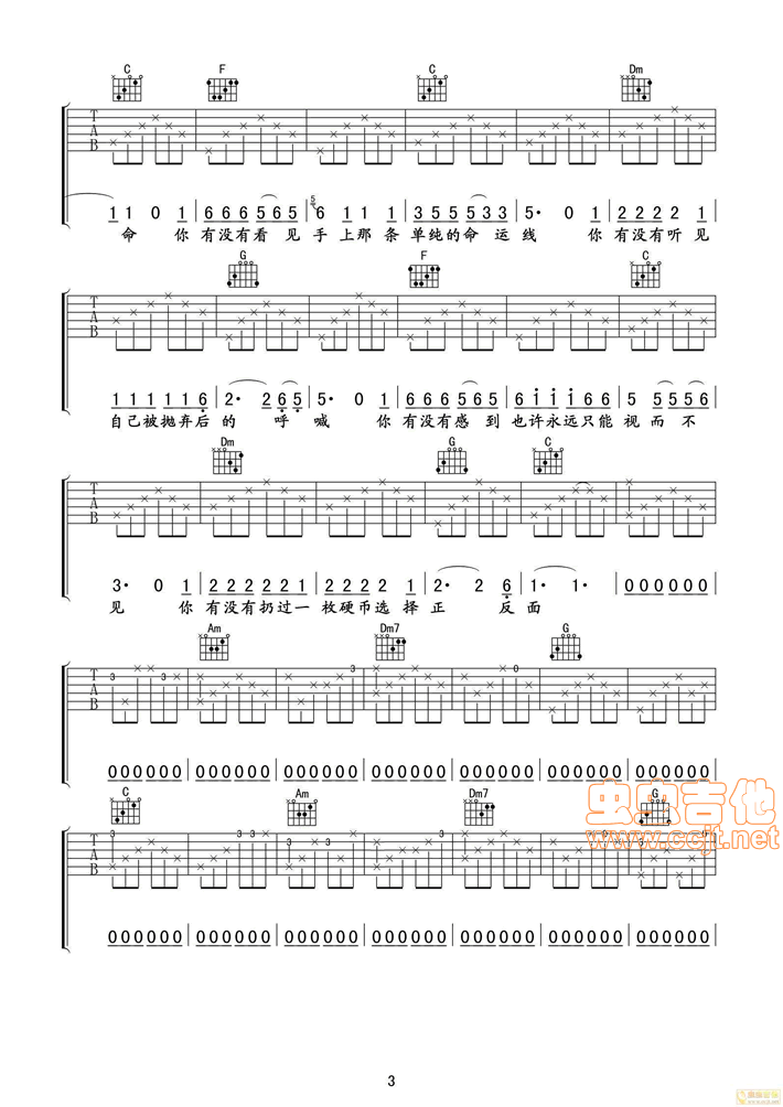 硬币吉他谱-弹唱谱-c调-虫虫吉他