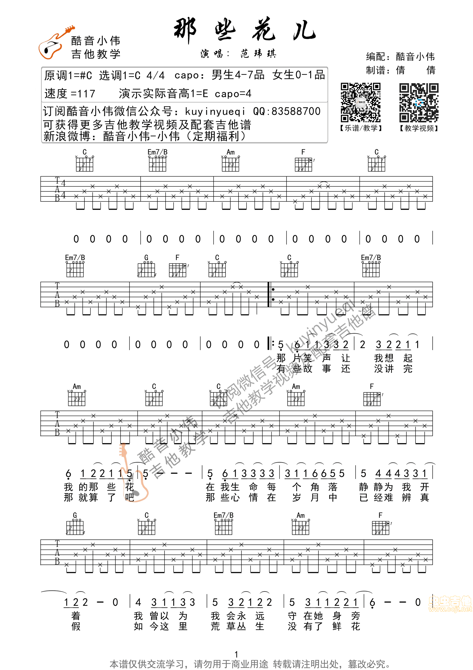 那些花儿吉他谱 - 范玮琪 - C调吉他弹唱谱 - 琴谱网