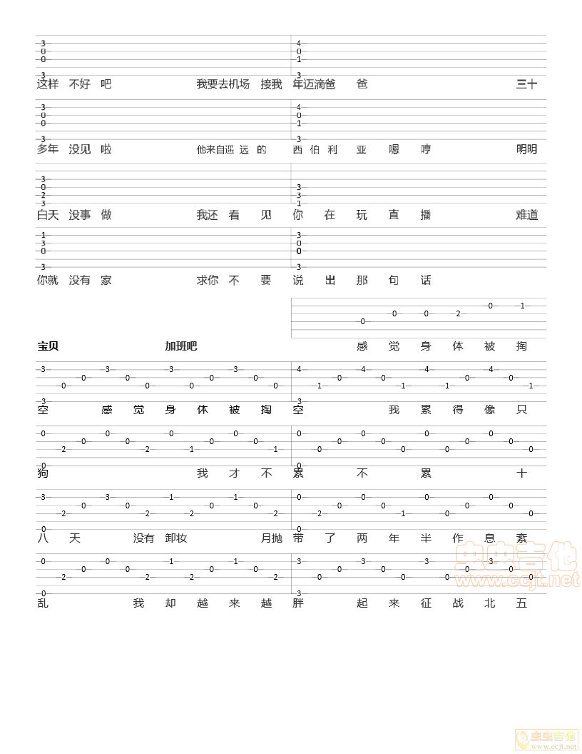 感觉身体被掏空吉他谱-弹唱谱-c调-虫虫吉他