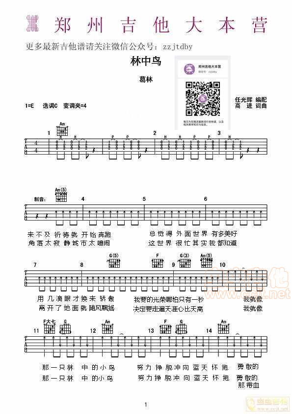 林中鸟吉他谱-弹唱谱-c调-虫虫吉他