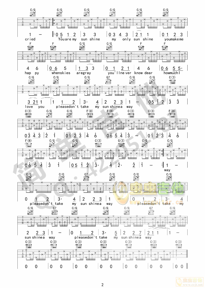 You are my sunshine吉他谱-弹唱谱-c调-虫虫吉他