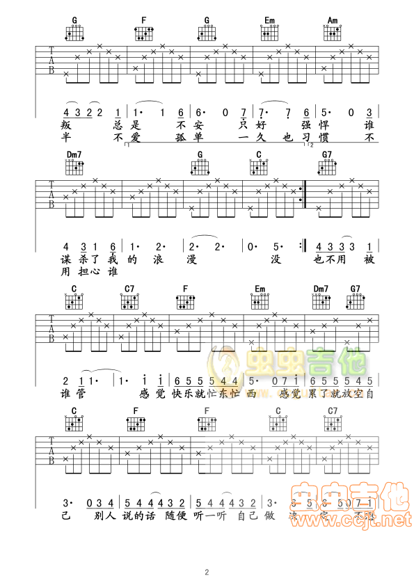 没那么简单吉他谱-弹唱谱-f调-虫虫吉他