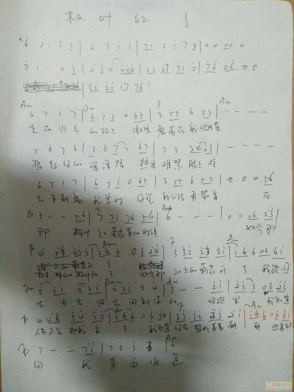 枫叶红了吉他谱-弹唱谱-c调-虫虫吉他