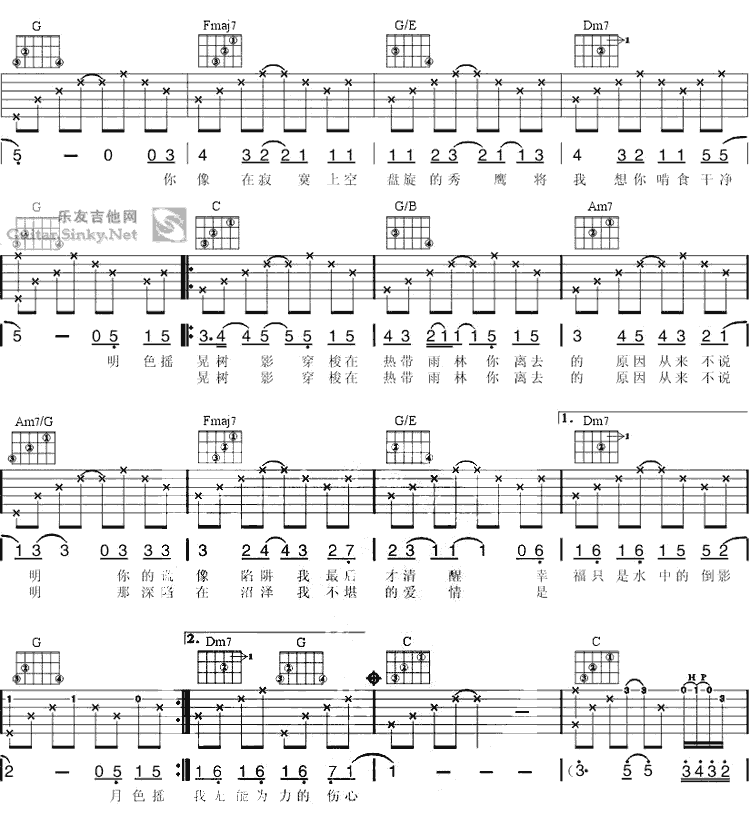 热带雨林吉他谱-弹唱谱-c调-虫虫吉他
