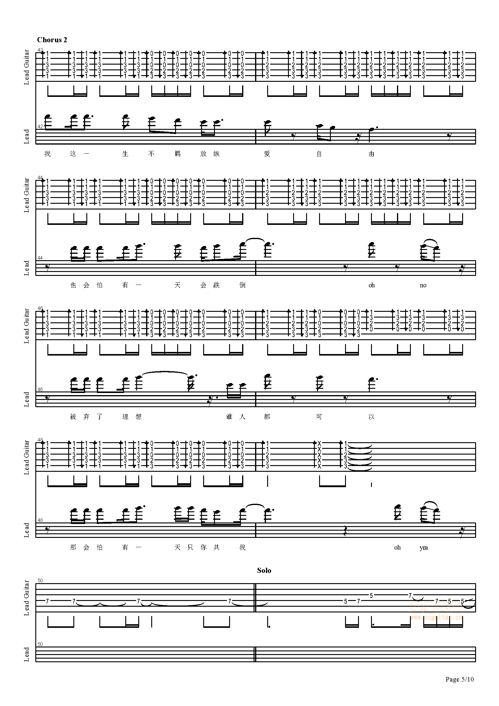 海阔天空吉他谱-总谱-f调-虫虫吉他