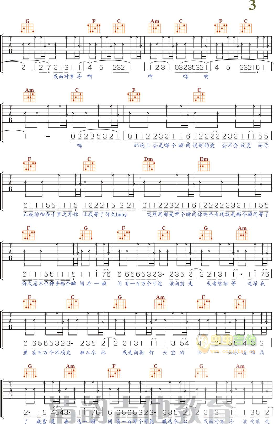 一百万个可能吉他谱-弹唱谱-c调-虫虫吉他