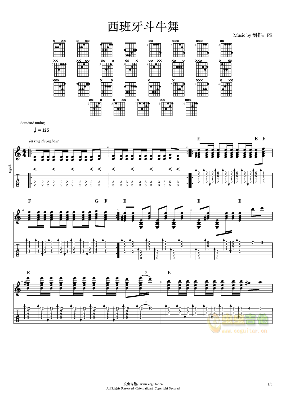 西班牙斗牛士c调gtp六线-独奏吉他谱-虫虫吉他谱免费下载