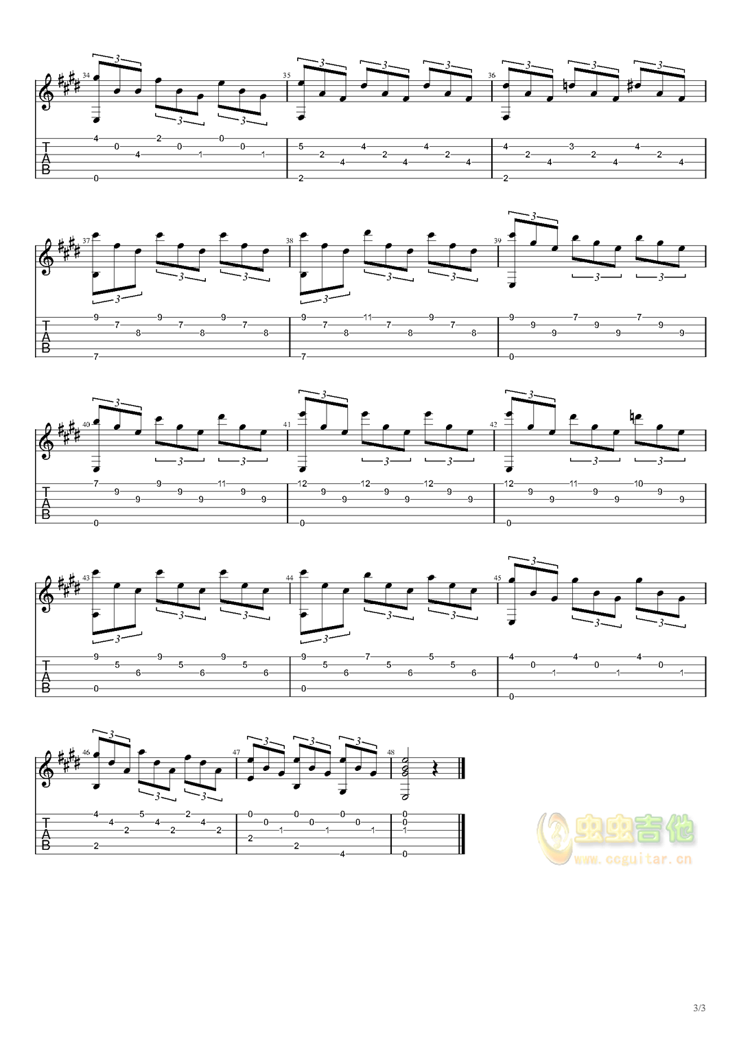古典吉他名曲谱《小罗曼斯》路易斯·华克尔-古典吉他谱 - 乐器学习网