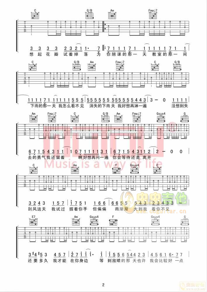 晴天吉他谱-弹唱谱-c调-虫虫吉他