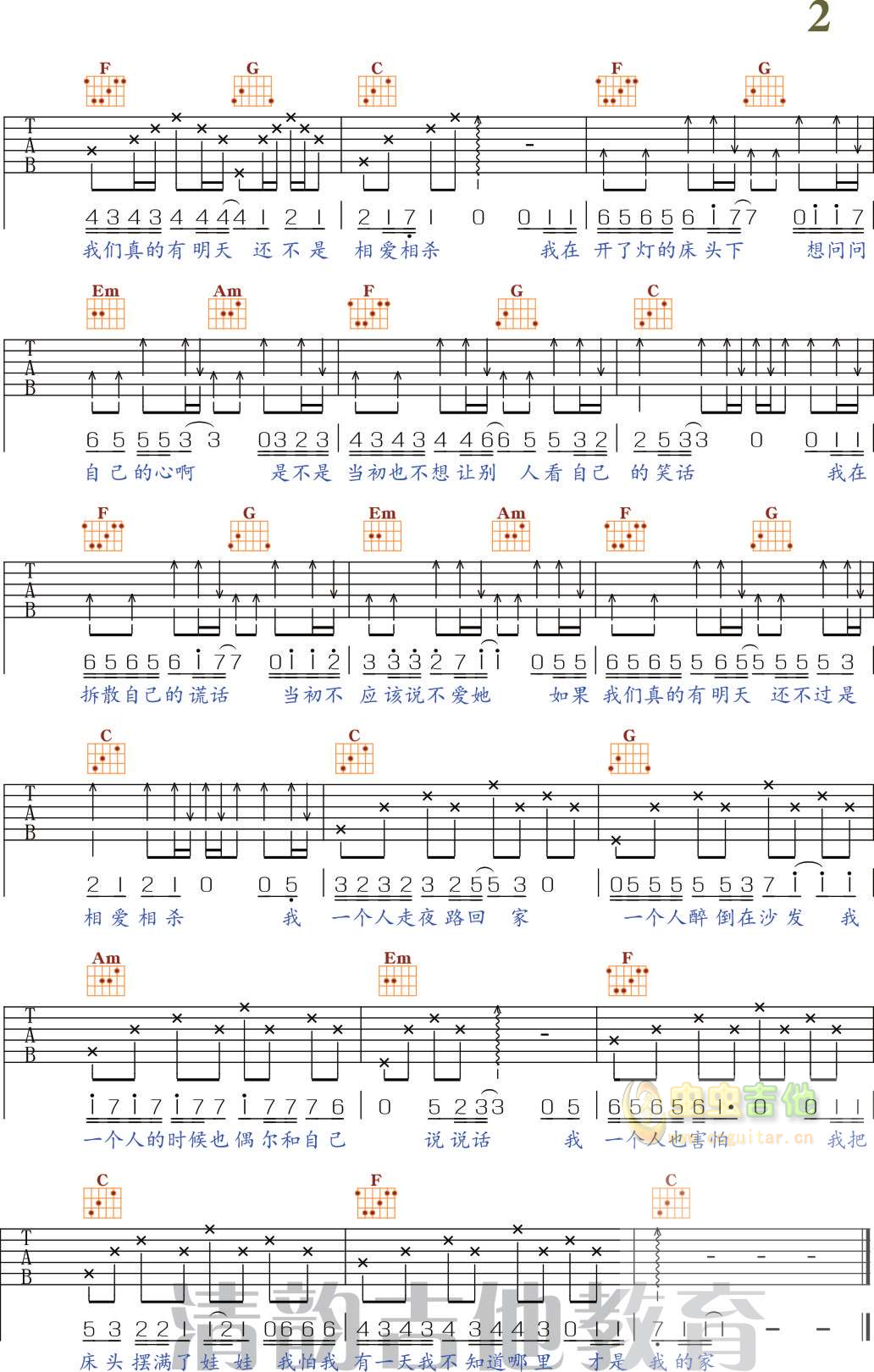 关于孤独我想说话吉他谱-弹唱谱-c调-虫虫吉他
