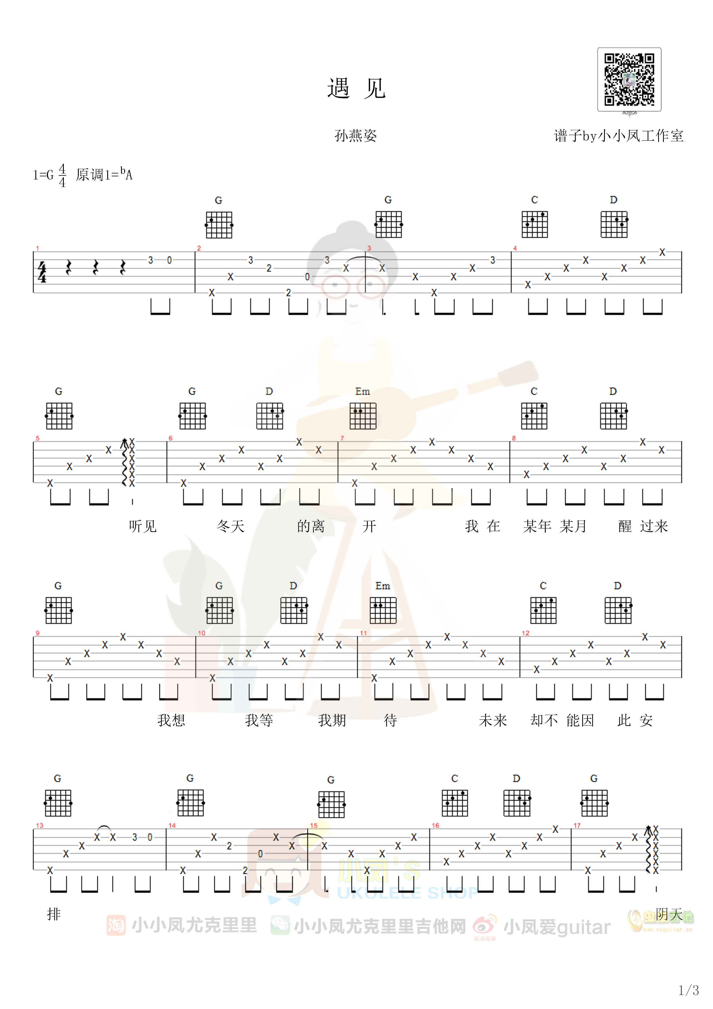 《遇见》吉他谱 简单图片