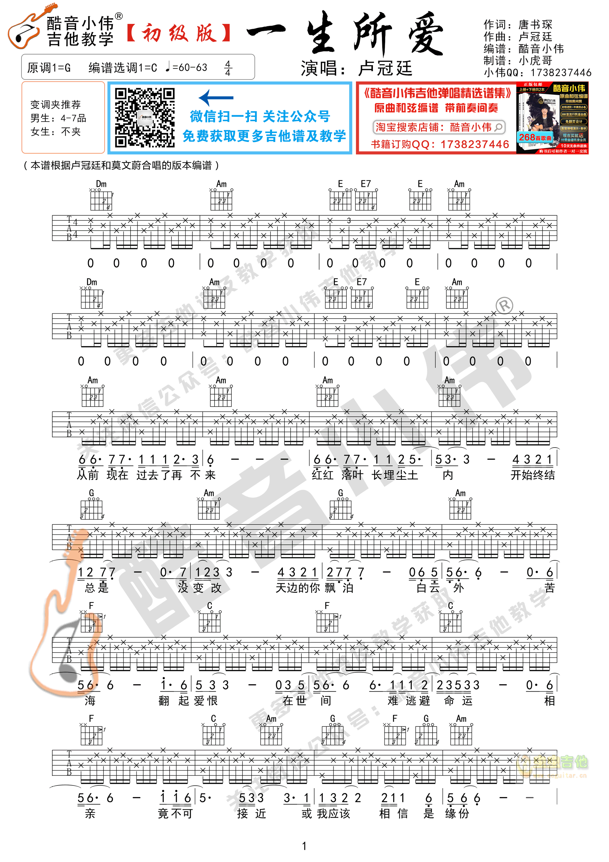 一生所爱吉他谱-弹唱谱-c调-虫虫吉他