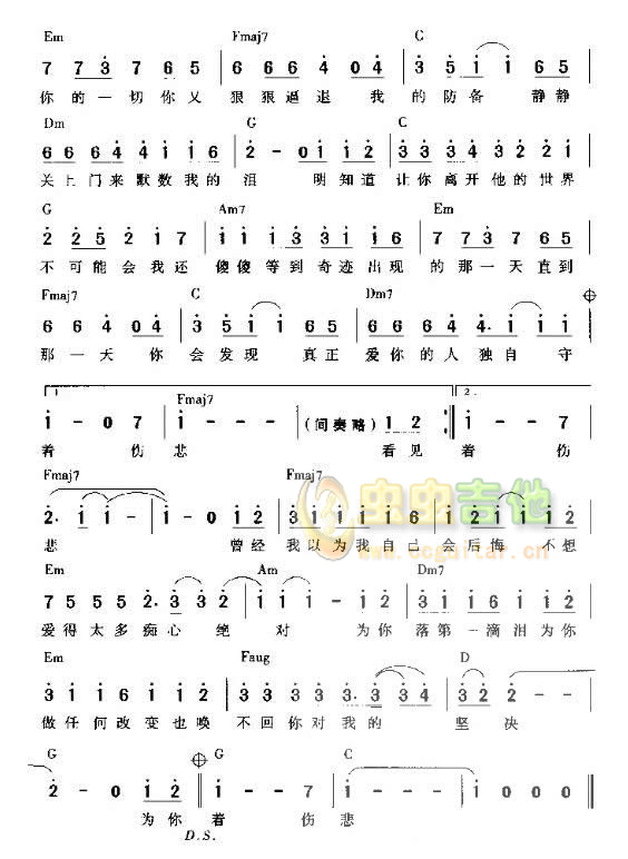 痴心绝对吉他谱-弹唱谱-c调-虫虫吉他