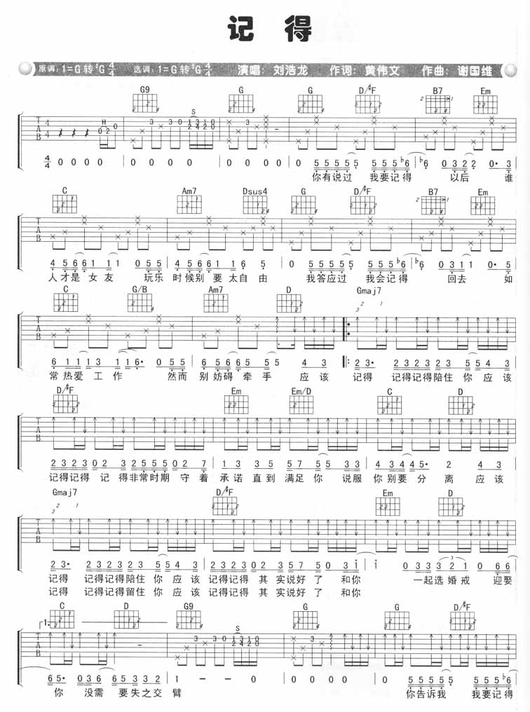 记得 吉他谱 第1页