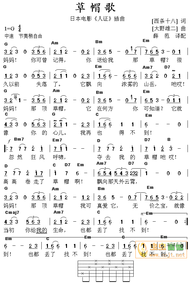 草帽歌 吉他谱 第1页