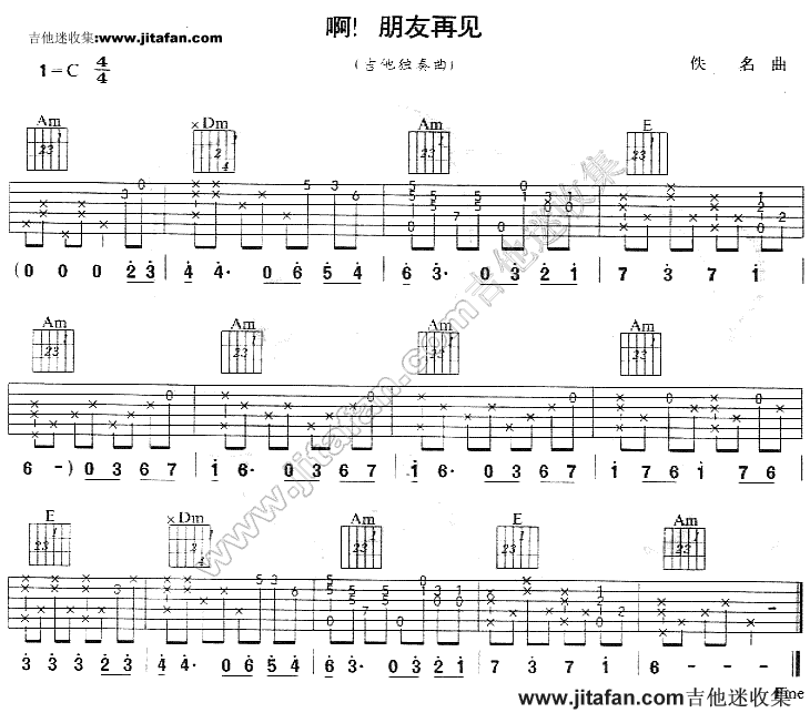 啊朋友再见-南斯拉夫名歌 吉他谱 第1页