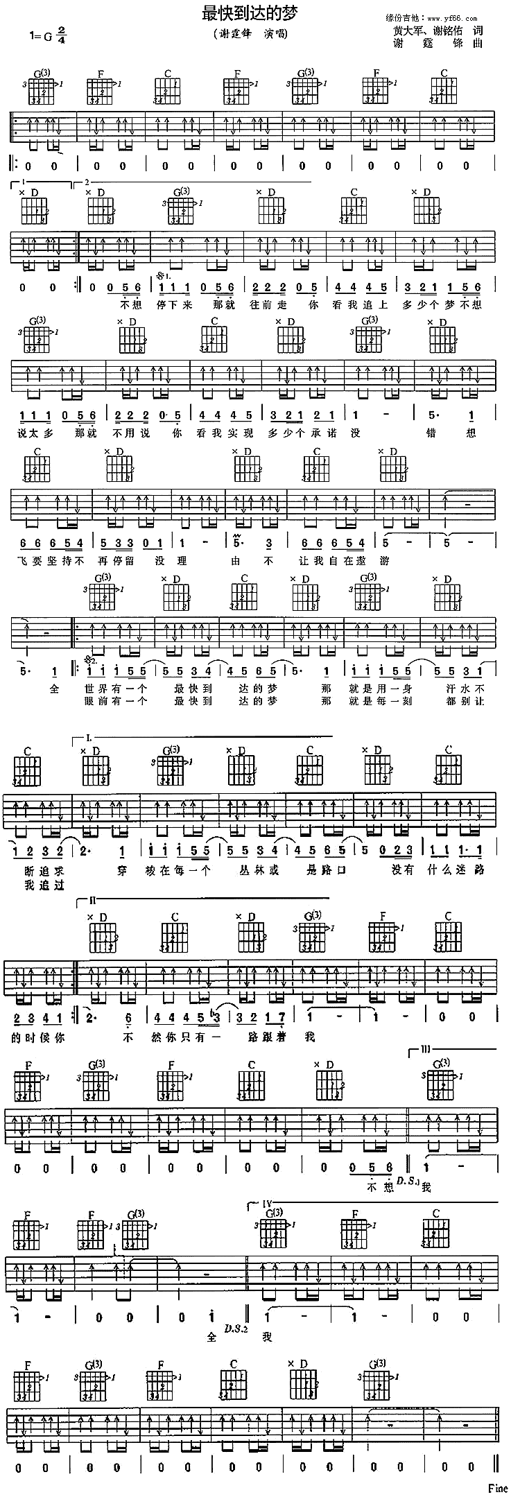 最快到达的梦吉他谱 第1页
