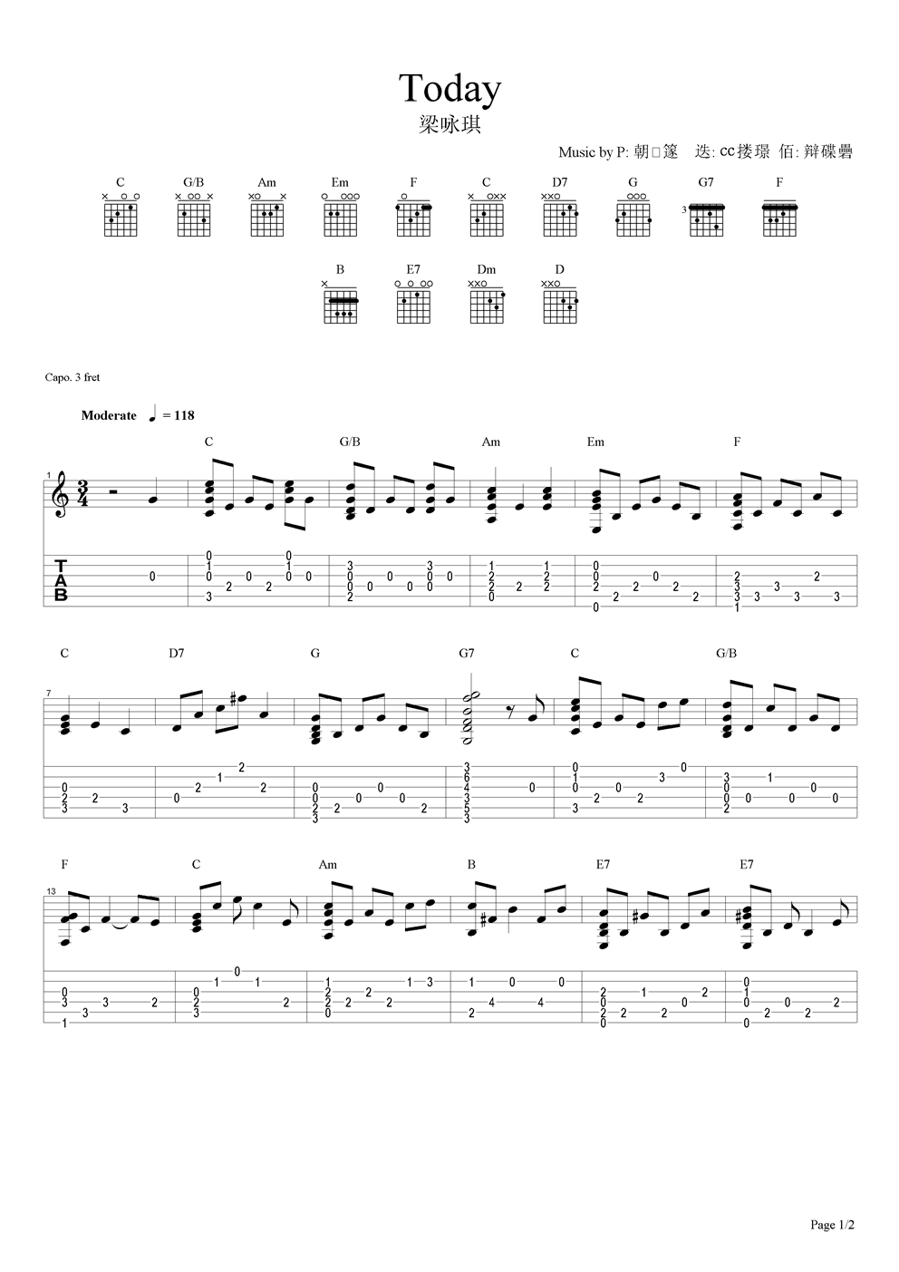 today 吉他谱 第1页
