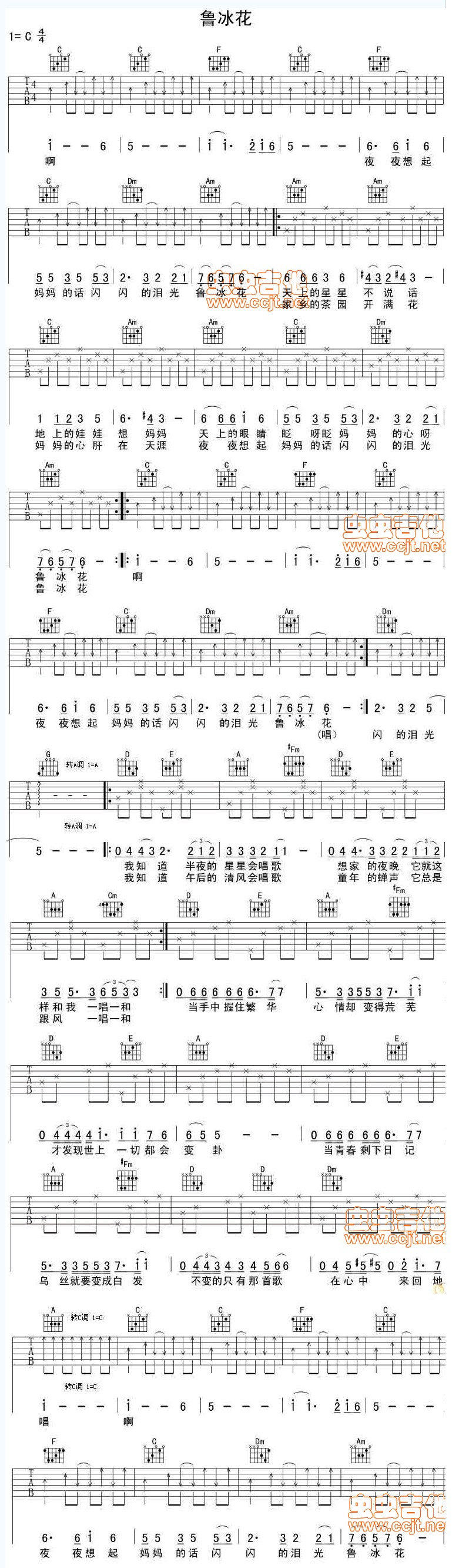 鲁冰花(六线谱) 吉他谱 第1页