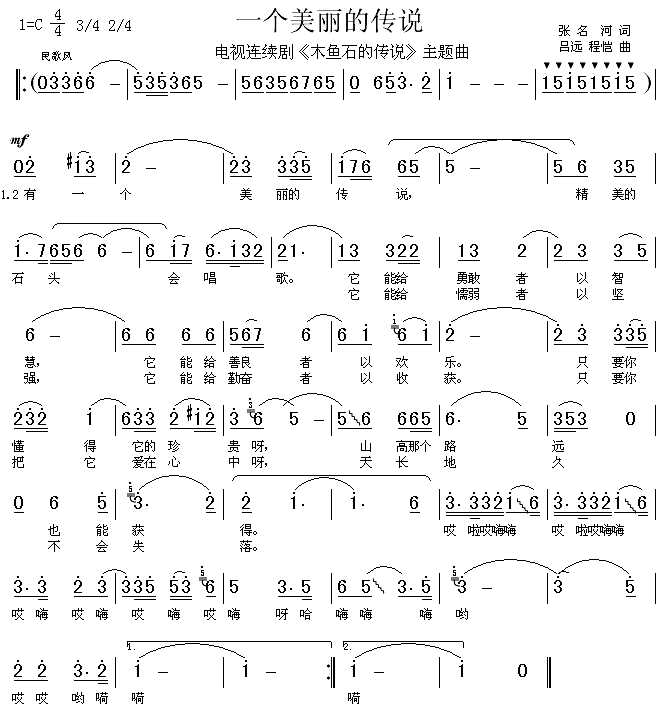 一个美丽的传说《木鱼石的传说》主题曲 吉他谱-虫虫吉他谱免费下载