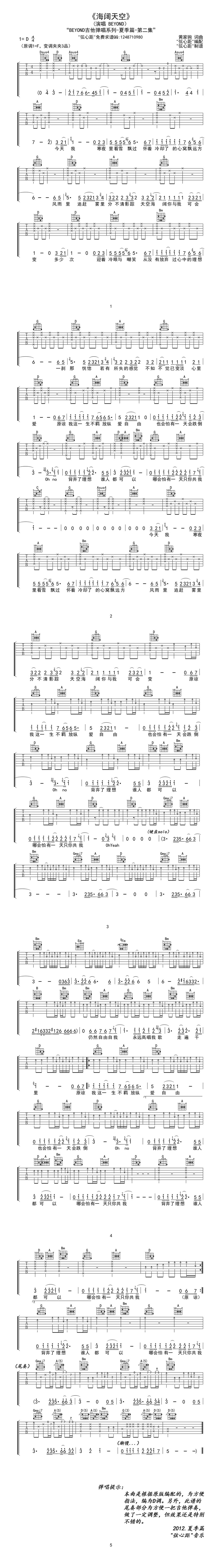 海阔天空-完美版本 吉他谱-虫虫吉他谱免费下载