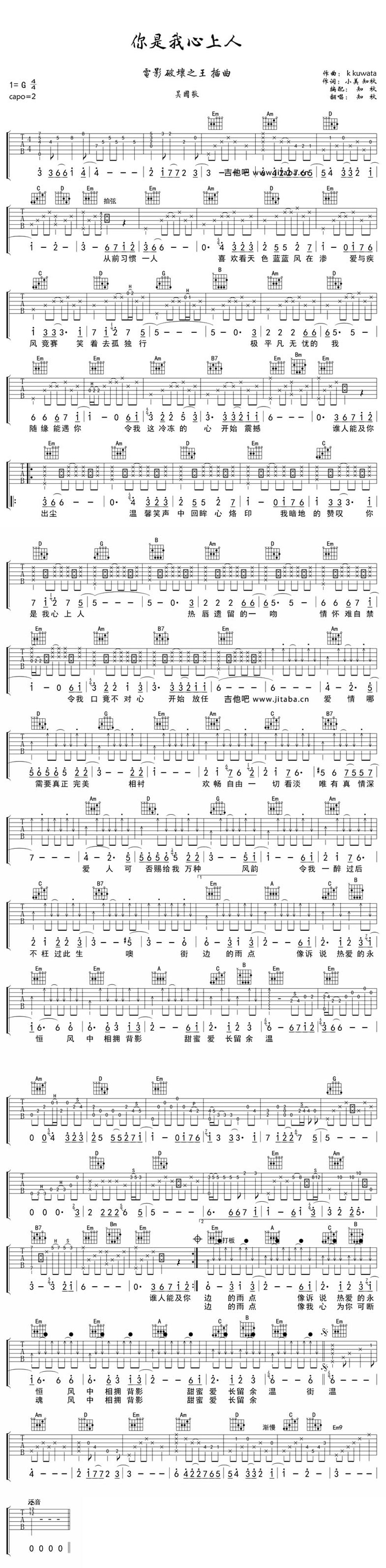 你是我心上人 完整版吉他谱 第1页