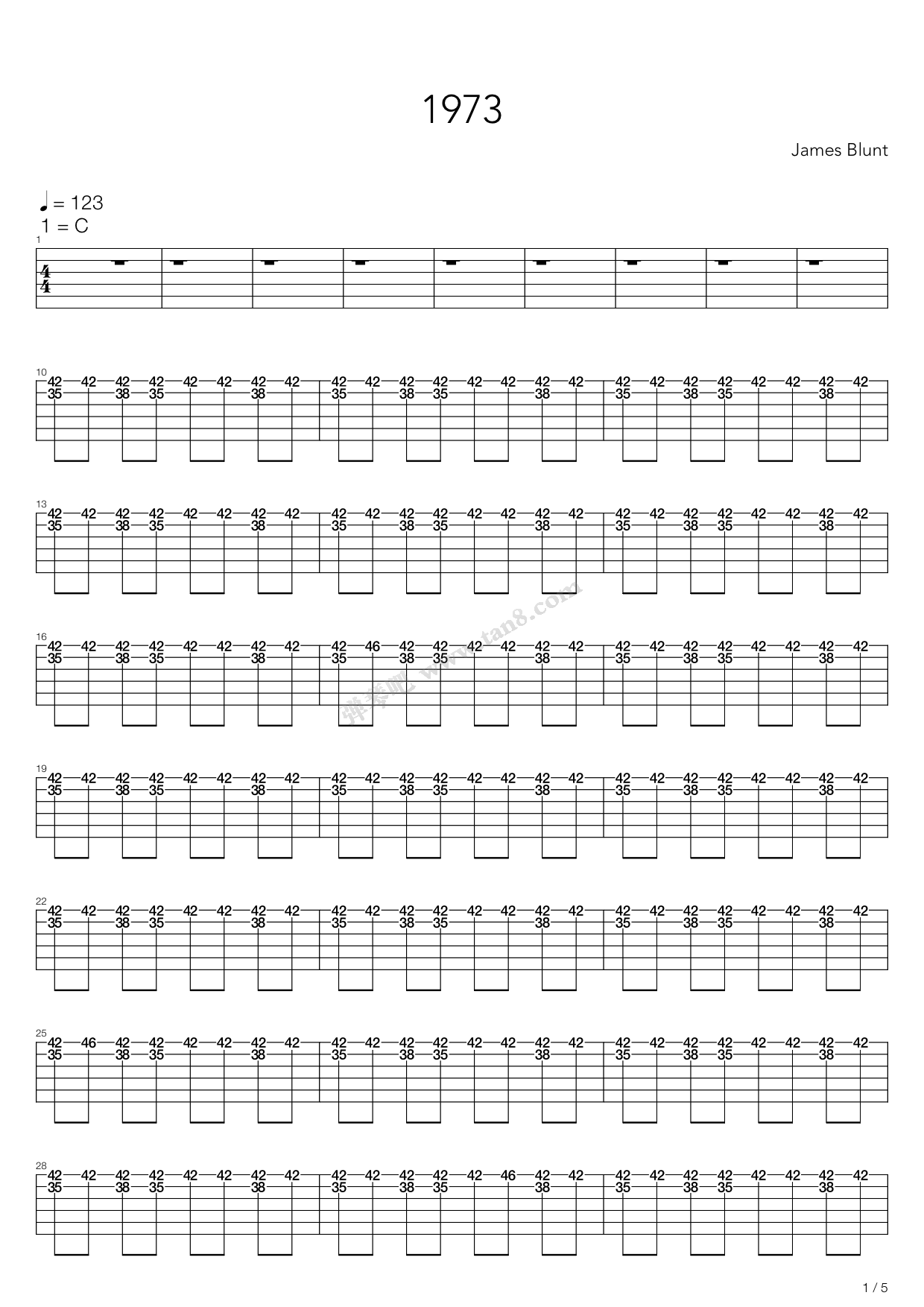 《1973》,james blunt(六线谱 吉他谱吉他谱 第20页