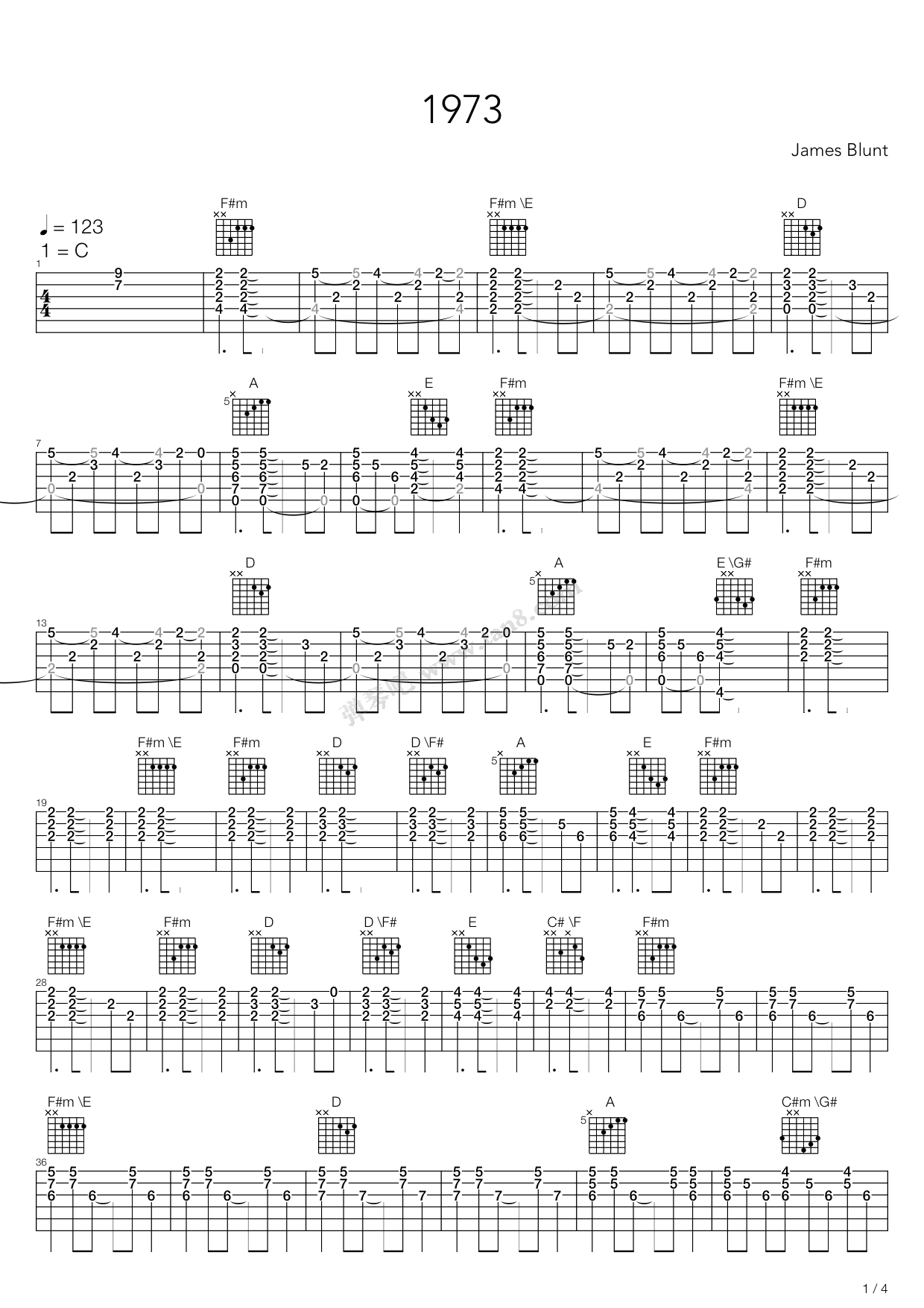《1973》,james blunt(六线谱 吉他谱吉他谱 第4页