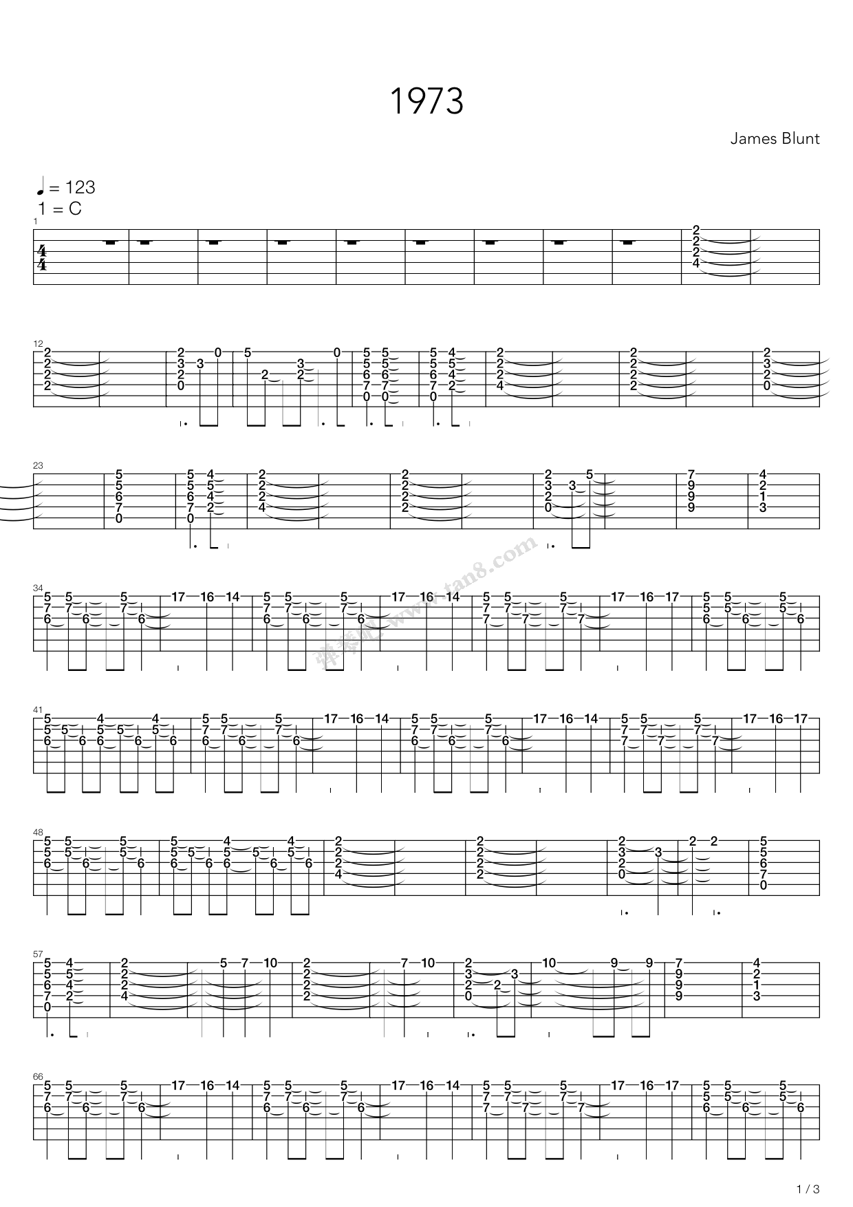 《1973》,james blunt(六线谱 吉他谱吉他谱 第8页