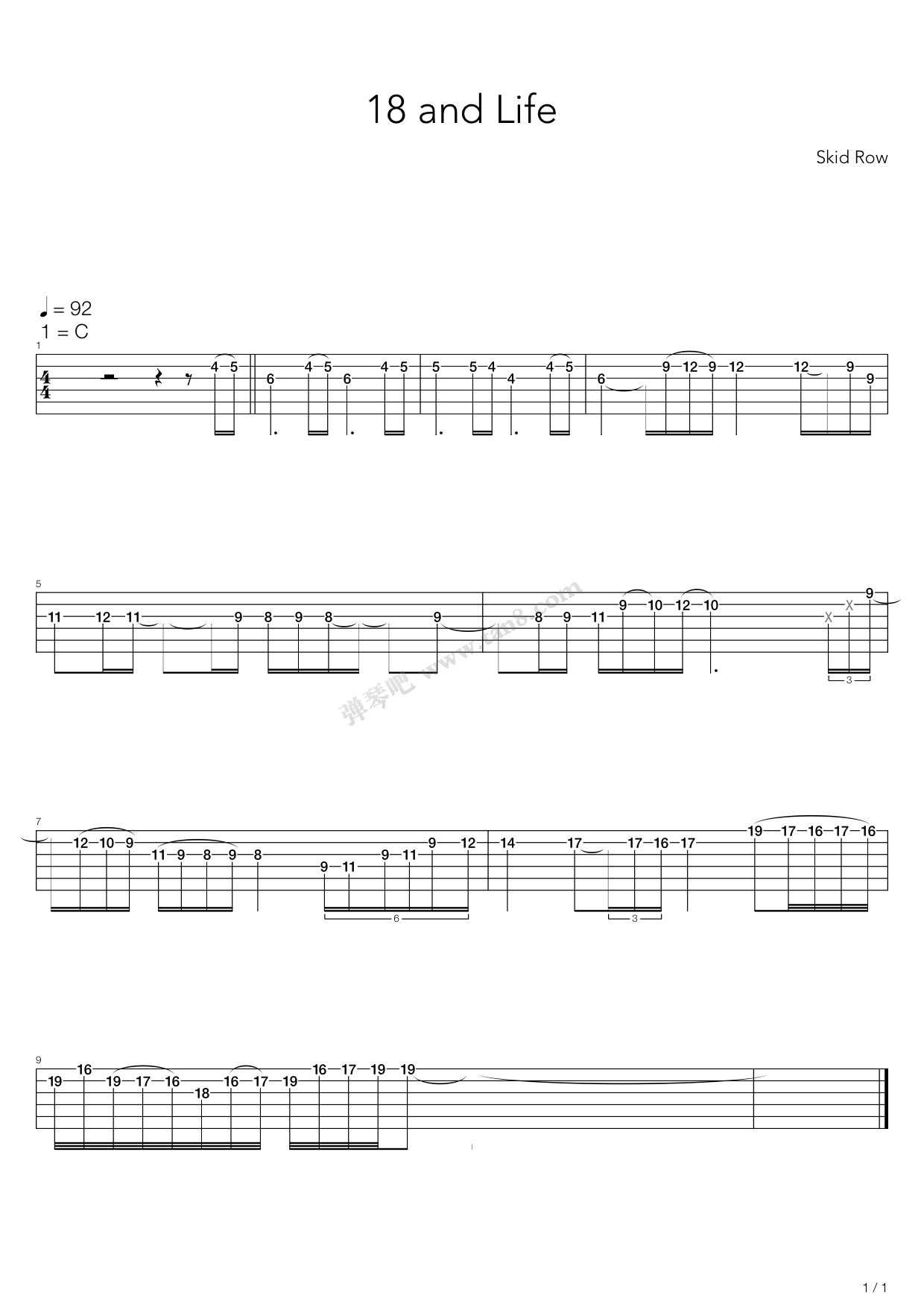 《18 and life》,skid row(六线谱 吉他谱吉他谱 第1页
