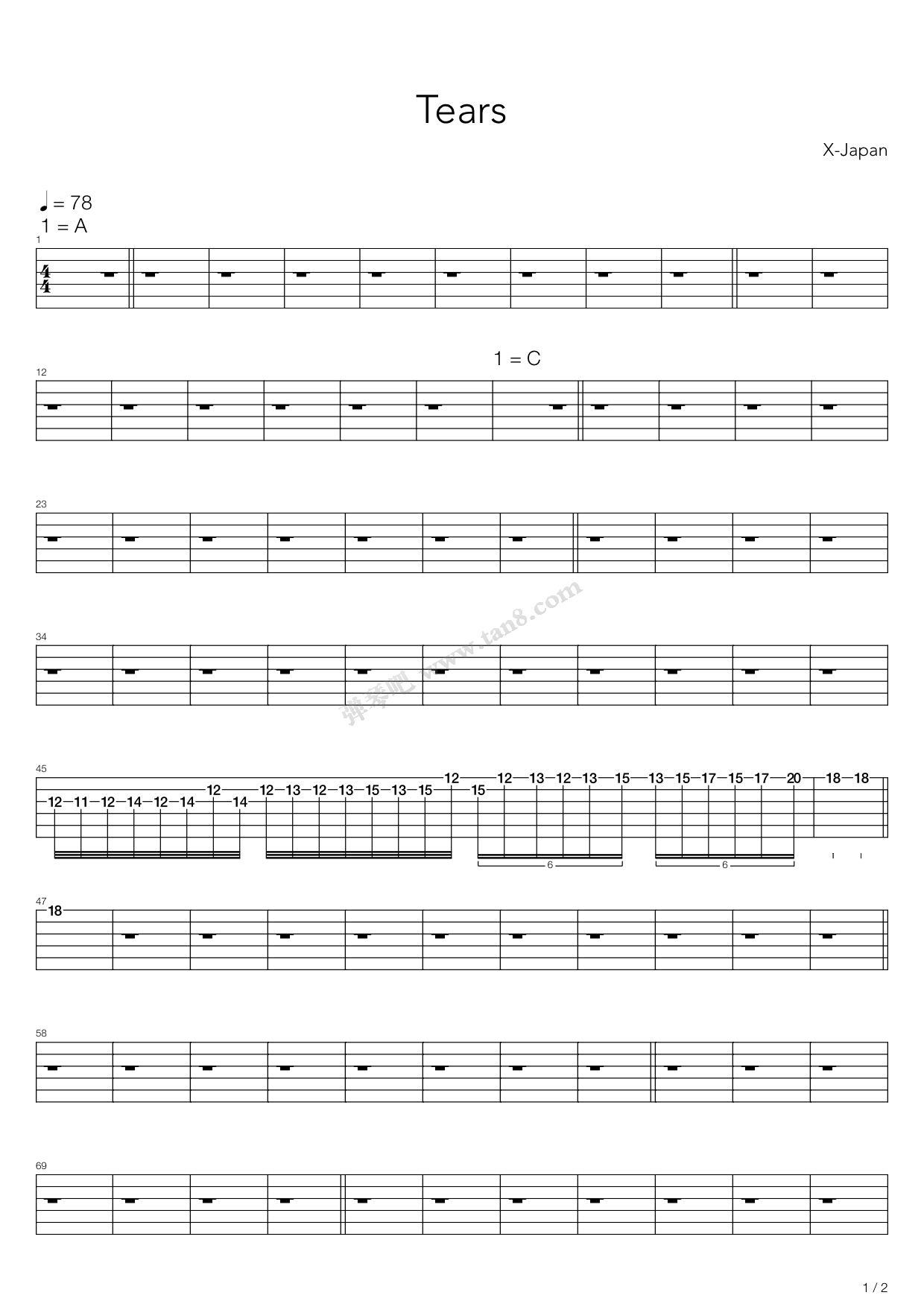 《x japan - tears》,x japan(六线谱 吉他谱吉他谱 第12页