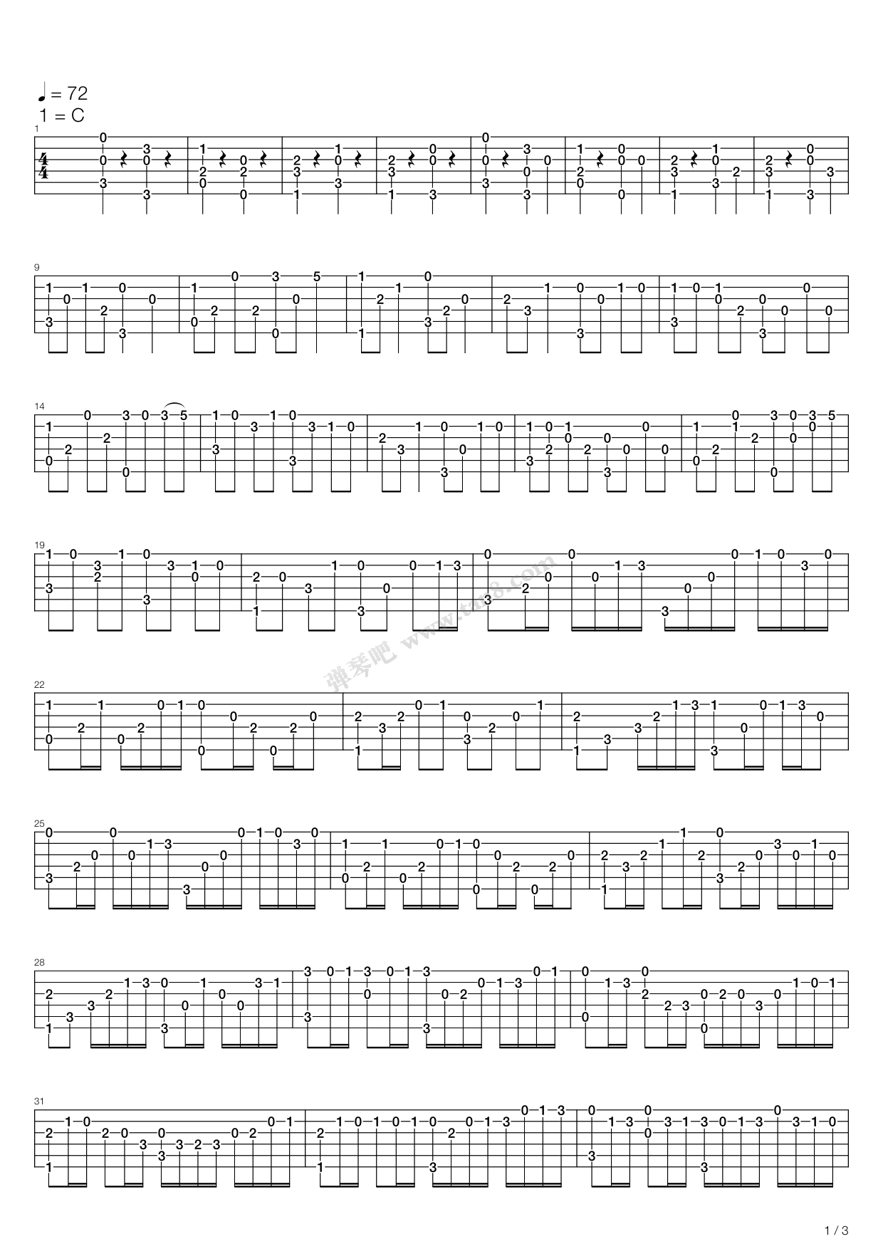 《d大调卡农》,帕海贝尔(六线谱 吉他谱吉他谱 第1页