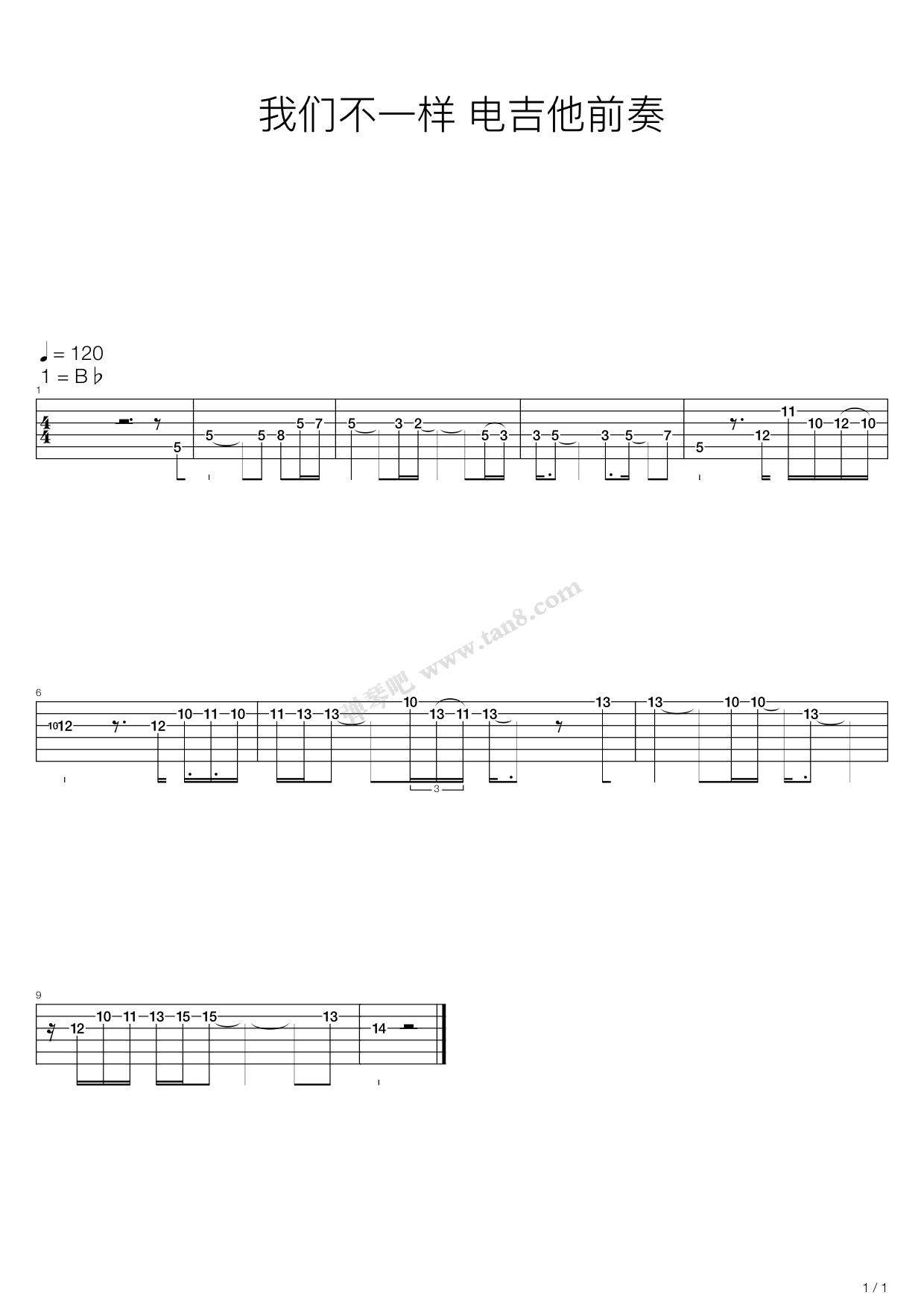 《我们不一样(电吉他前奏)》,大壮(六线谱 吉他谱吉他谱 第1页