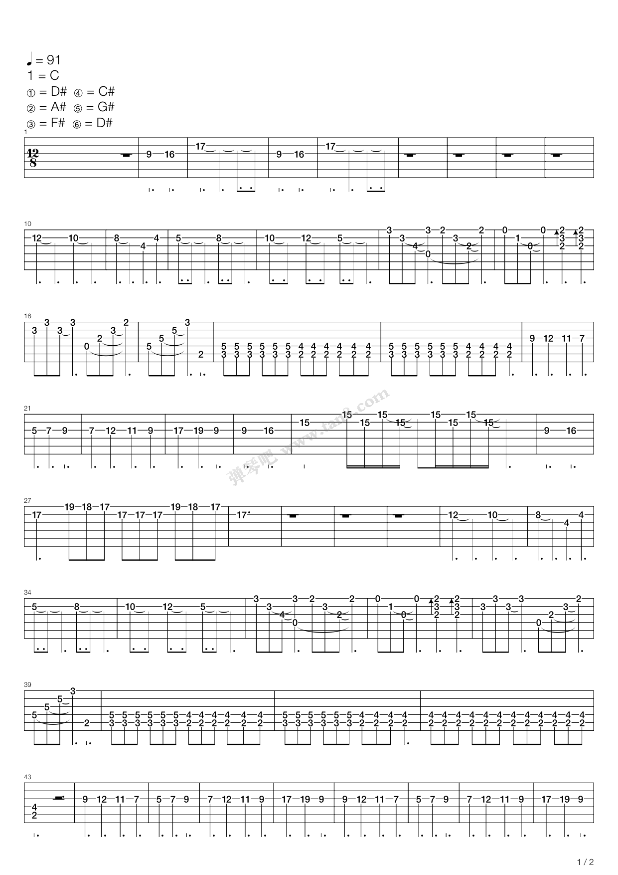 《暗涌 原版》,mr(六线谱 吉他谱吉他谱 第1页