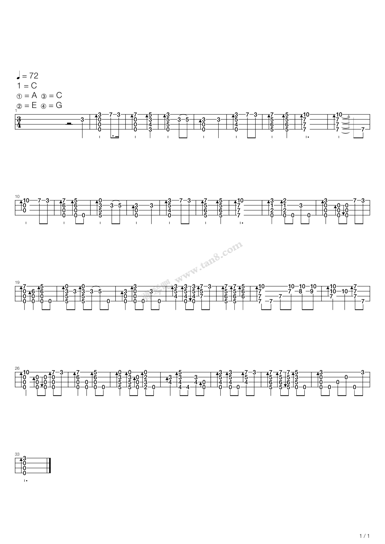 《amazing grace》,佚名(六线谱 吉他谱吉他谱 第1页